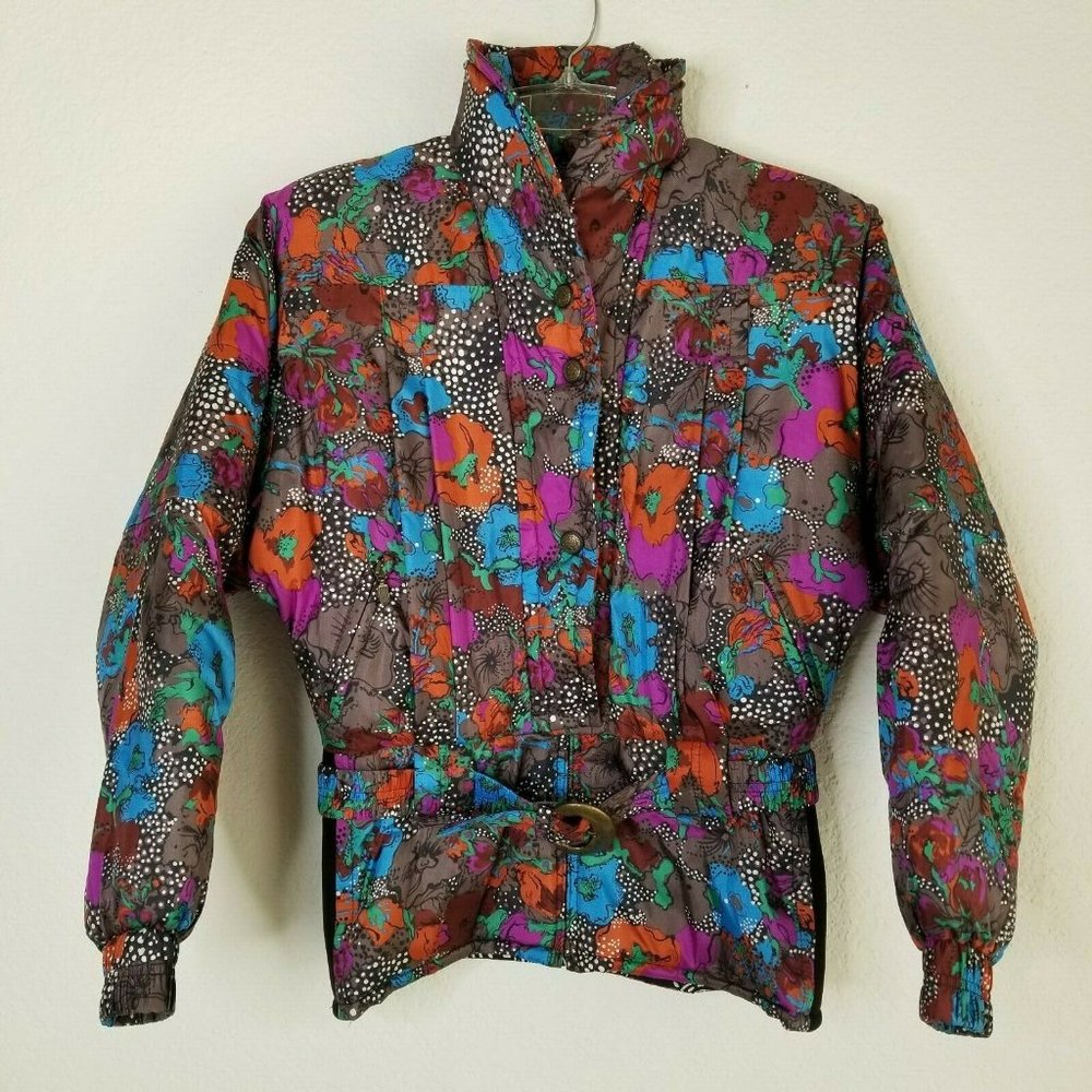 Vintage Womens Ski Jacket Multi-Colored Print 80s